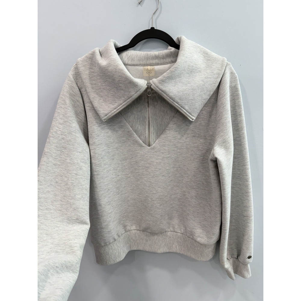 CALIA Ottoman 1/4 Zip Pullover Gray Fold Over Collar Sweatshirt Top S Oversized - Picture 6 of 10